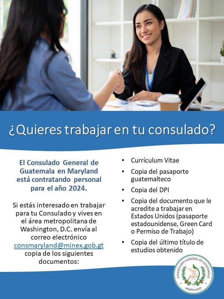 Empleo en el Consulado de Guatemala en Maryland