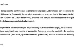 Modelo de Carta de Trabajo para Guatemaltecos en Estados Unidos